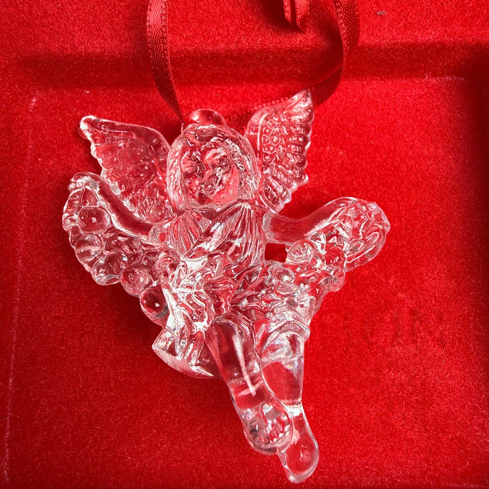 Gorham Crystal Angel Christmas Ornament Clear Glass Cherub Vintage C560 Box